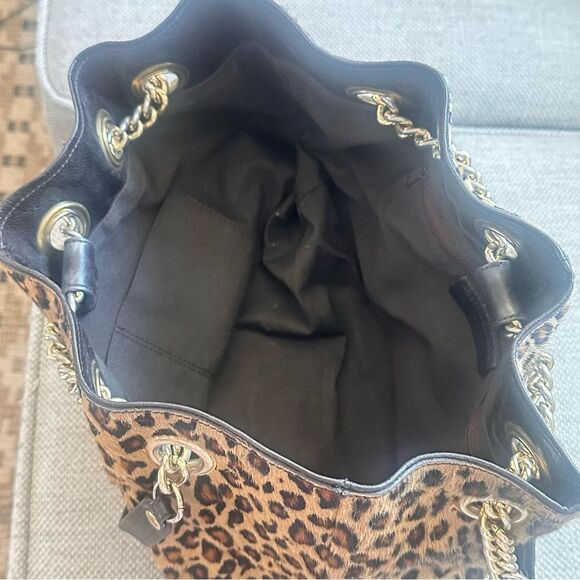 Roberta Gandolfi Leopard Print Genuine Leather Women's Bag with Chain Straps - Picture 12 of 16